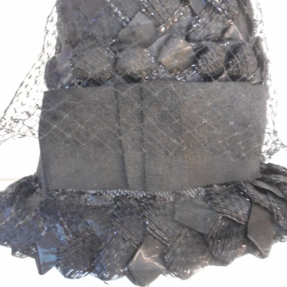 Vintage Women's Black Woven Bucket Hat with netting Union Made - Picture 5 of 6